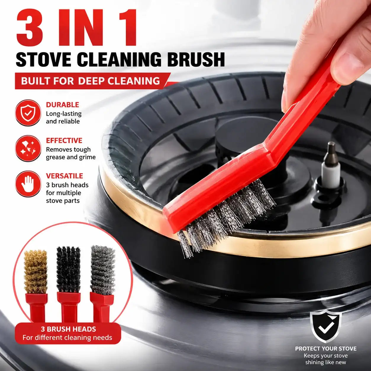 Kitchen Cleaning Brush – Pack Of 3 – Heavy-Duty Gas Stove & Burner Cleaner