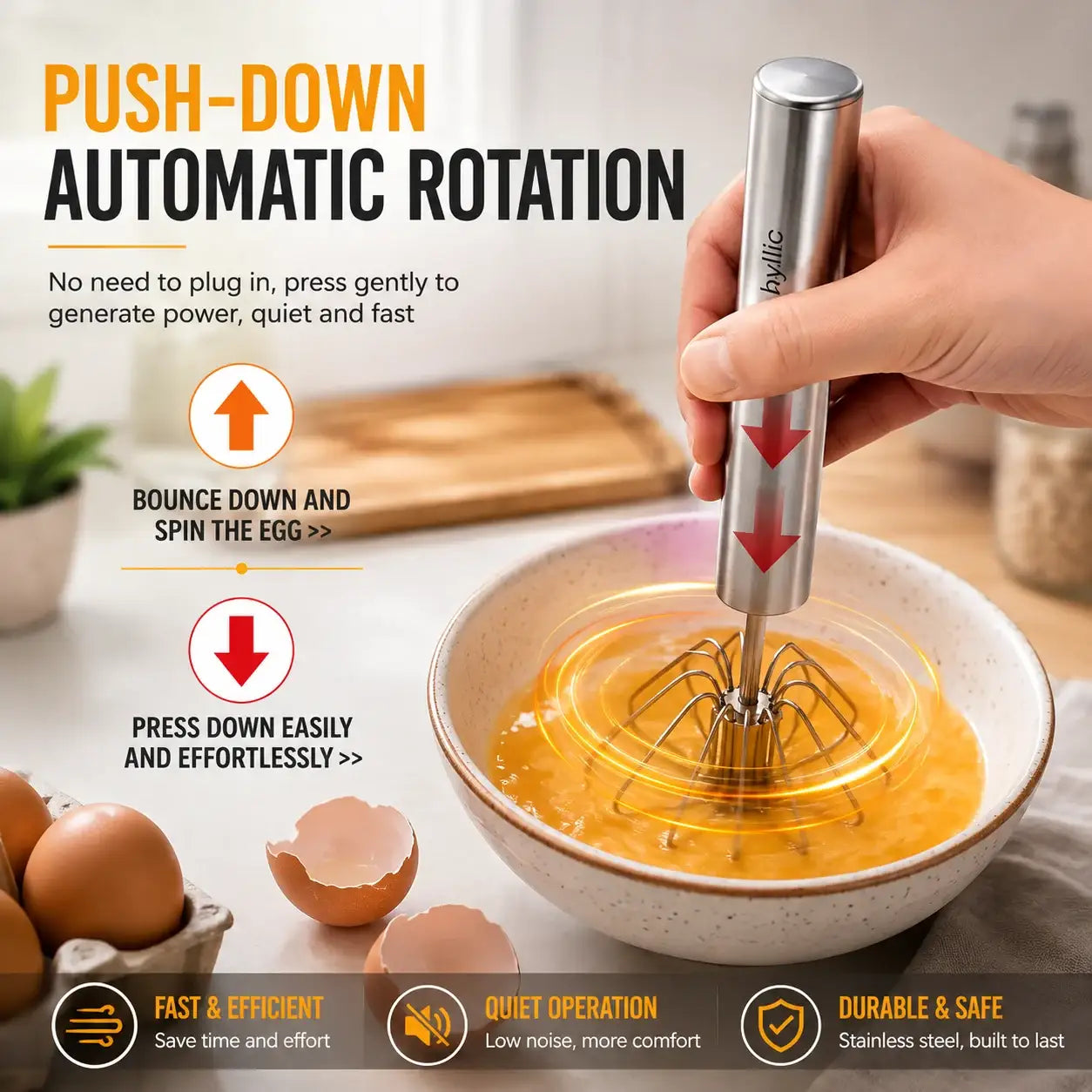 Stainless Steel Push-Down – Manual Rotary Hand Mixer For Coffee, Baking And Cooking