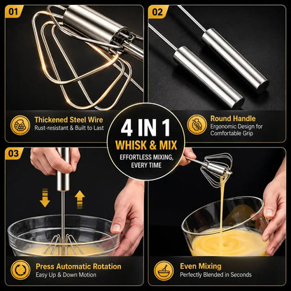 Stainless Steel Push-Down – Manual Rotary Hand Mixer For Coffee, Baking And Cooking