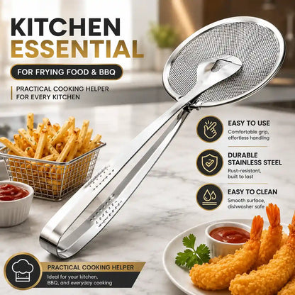 Stainless Steel Cooking Strainer & Food Filter Tongs – Fine Mesh Oil Frying Skimmer